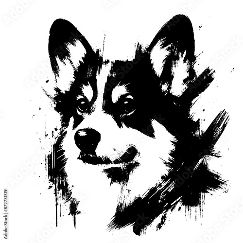 Corgi  dog in illustration in brush stroke painting