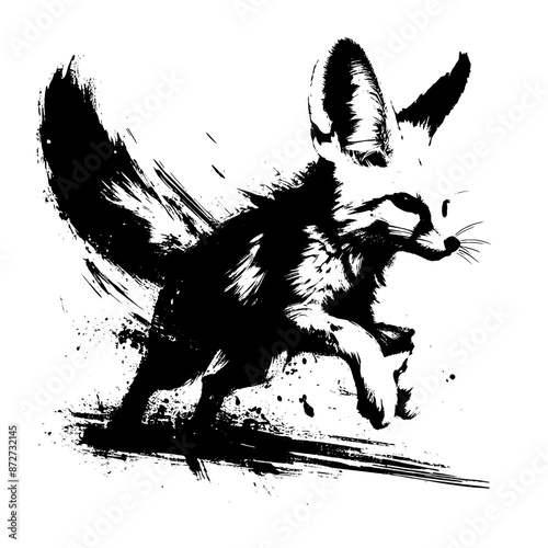 Fennec fox  dog in illustration in brush stroke painting