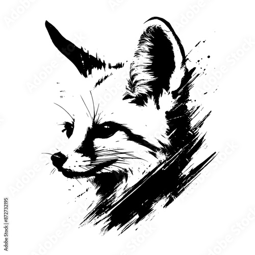 Fennec fox  dog in illustration in brush stroke painting