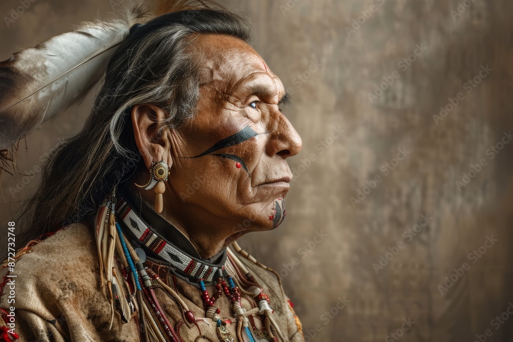 Adorned in symbolic cultural jewelry, a Native American man stands proudly in a studio portrait, embodying the strength and beauty of his heritage. Immerse yourself in tradition. Adorned in symbolic cultural jewelry, a Native American man stands proudly in a studio portrait, embodying the strength and beauty of his heritage. Immerse yourself in tradition.