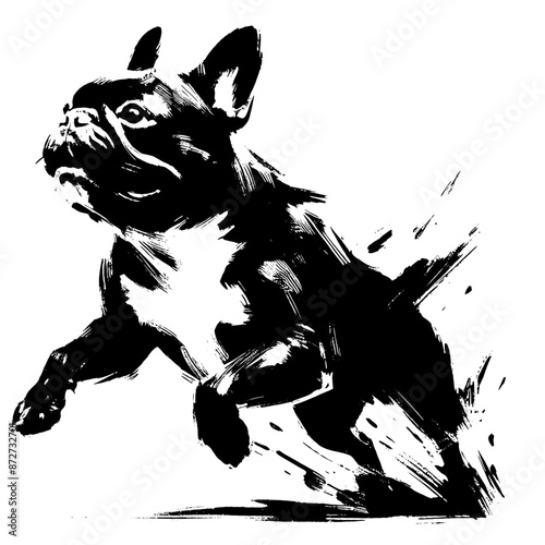 French Bulldog  dog in illustration in brush stroke painting