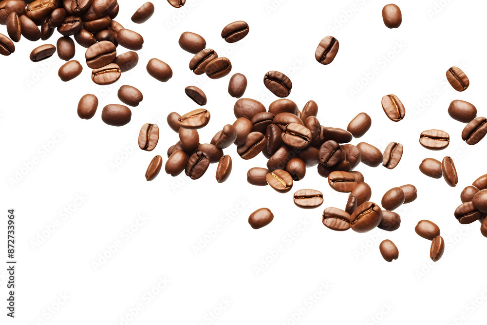 Obraz premium Coffee beans falling on transparent background. Generative ai.