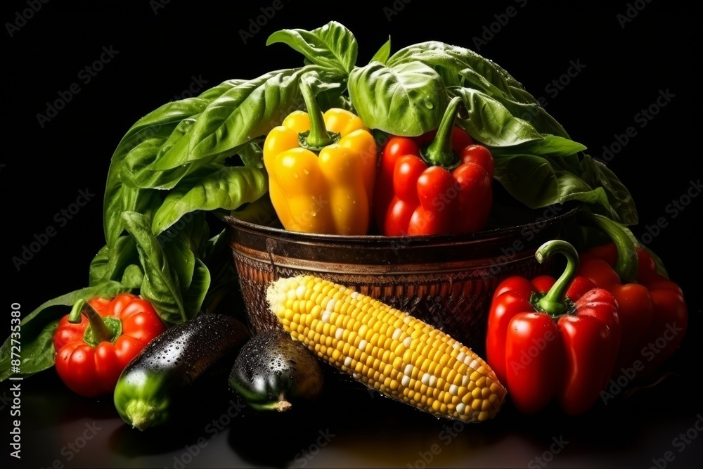 Abstract low key background with fresh colorful vegetables for artistic design inspiration Abstract low key background with fresh colorful vegetables for artistic design inspiration