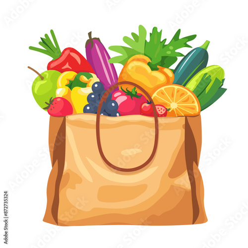 From Farm to Market: A Paper Bag Overflowing with Colorful Fruits and Vegetables