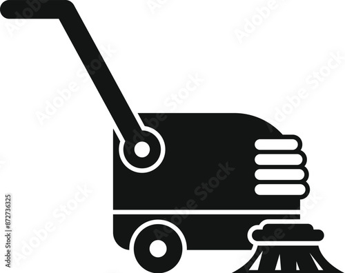Side view of a street cleaning machine scrubbing the ground with rotating brushes