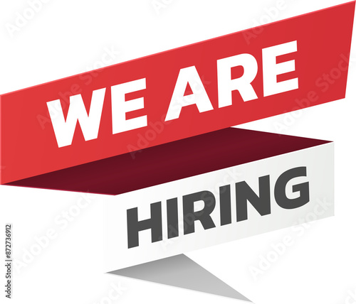 We are hiring label sign. Hiring recruitment open vacancy design info label template. origami style sticker