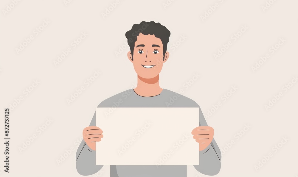 Smiling man holding a blank signboard with both hands, ready for your text or message. Perfect for advertisement and promotional needs. Smiling man holding a blank signboard with both hands, ready for your text or message. Perfect for advertisement and promotional needs.