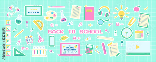 Wallpaper Mural Set of school supplies stickers. Back to school. Online learning Vector illustration with school theme in flat style Torontodigital.ca