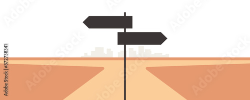 Choosing right direction at road sign and important choice career path opportunities flat vector illustration.	
