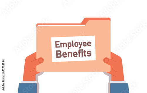 Businessman hands holding employee benefits documents and file folder remuneration incentive payments horizontal concept flat vector illustration.	
