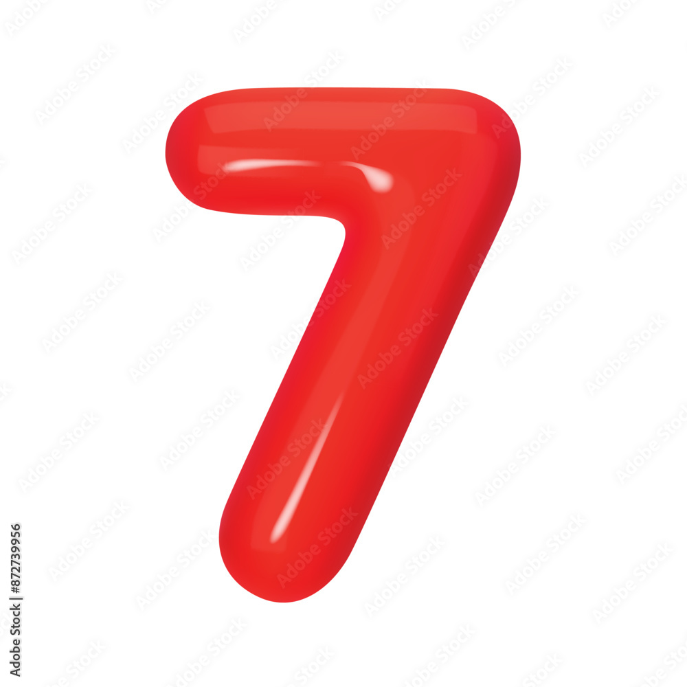 3D red number 7 isolated on white background. Three-dimensional Vector illustration digit seven for holidays birthdays and discounts. Bright and realistic design, perfect for greetings and festivities 3D red number 7 isolated on white background. Three-dimensional Vector illustration digit seven for holidays birthdays and discounts. Bright and realistic design, perfect for greetings and festivities