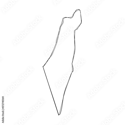 Israel country simplified map.Thin triple pencil sketch outline isolated on white background. Simple vector icon