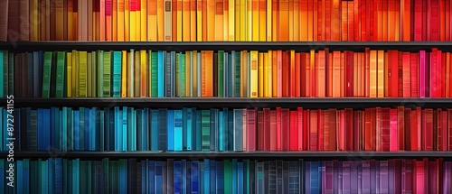 Wallpaper Mural Bookshelf with colorful rainbow folders. Wallpaper with straight view of open bookcase. Modern interior design backdrop Torontodigital.ca