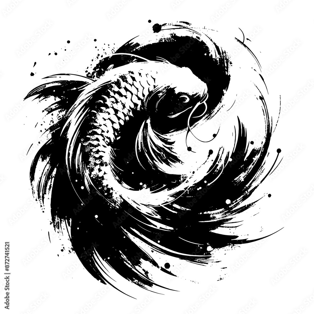 koi in illustration in brush stroke painting koi in illustration in brush stroke painting