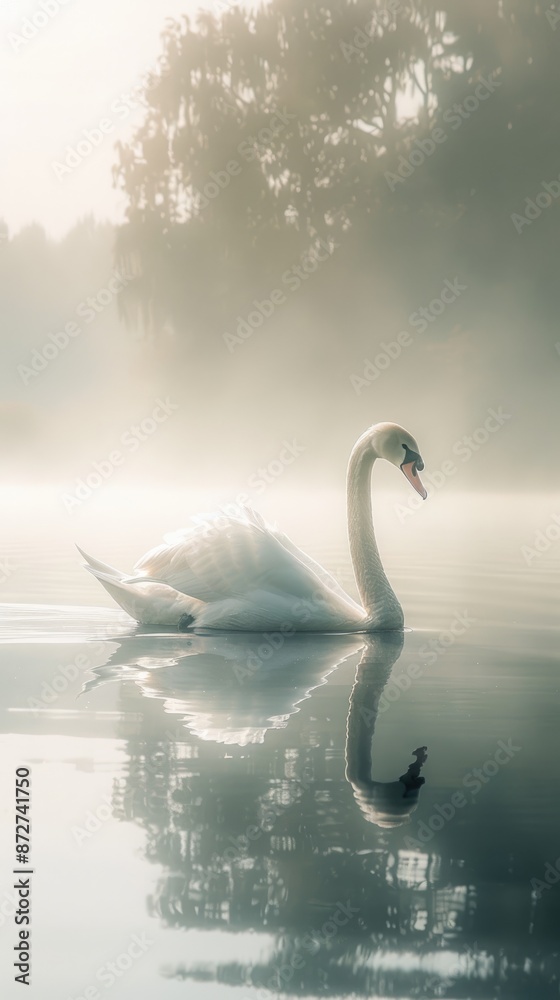 Fototapeta premium White swans on the lake surface