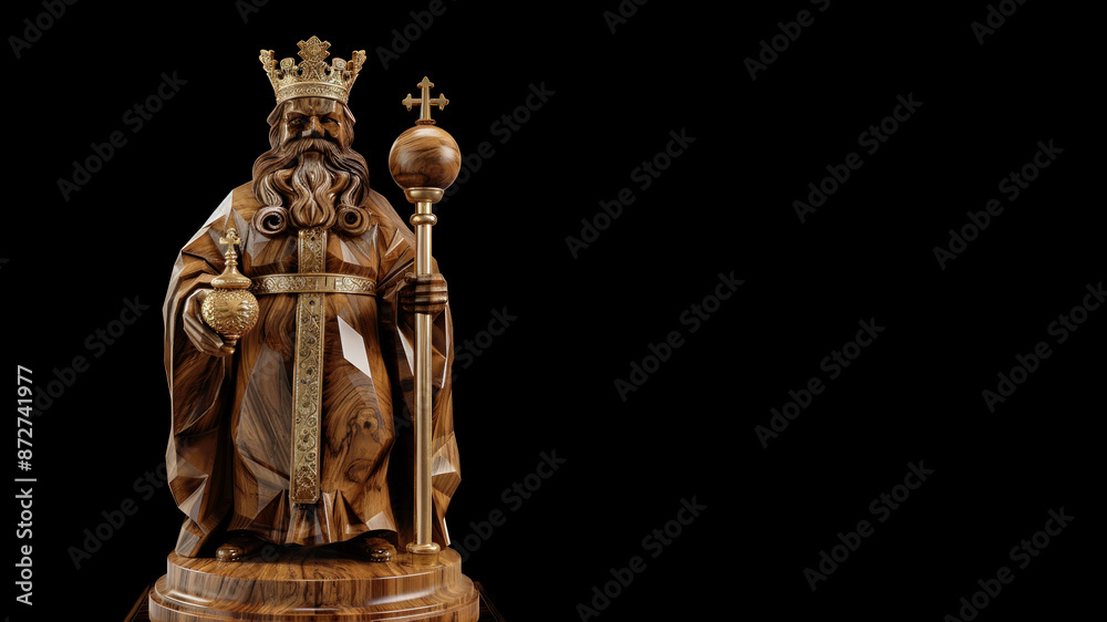 Majestic Wooden King Chess Piece on Black Background - Symbolizing Leadership and Strategy - Generative AI Majestic Wooden King Chess Piece on Black Background - Symbolizing Leadership and Strategy - Generative AI
