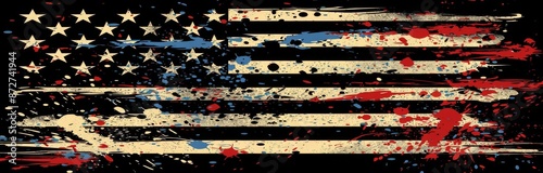Abstract American Flag With Red, Blue, And White Paint Splatter