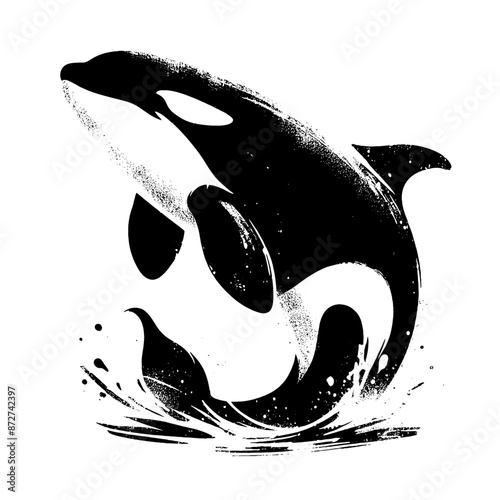 orca in illustration in brush stroke painting