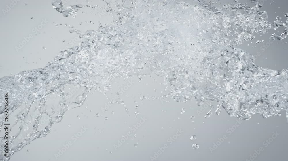 Super Slow Motion Shot of Pure Water Splashes Flying Towards on Gradient Background at 1000fps. Super Slow Motion Shot of Pure Water Splashes Flying Towards on Gradient Background at 1000fps.