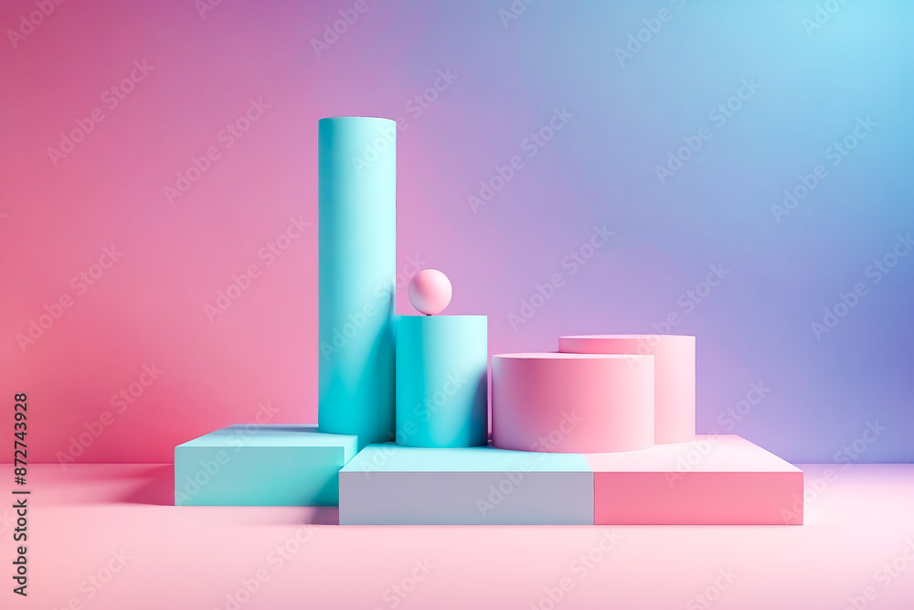 Abstract Minimalist Geometric Shapes with Pink and Blue Gradient Background Abstract Minimalist Geometric Shapes with Pink and Blue Gradient Background