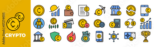 Crypto Icon Set For Design Elements, , digital, currency, finance, financial, technology