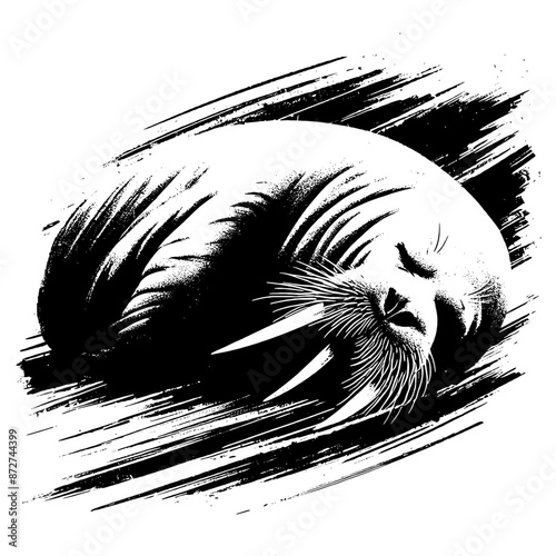 Walrus; seal, sealion in illustration in brush stroke painting