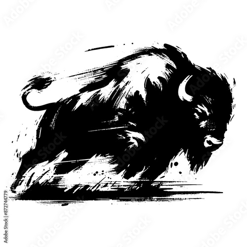 buffalo, bison, bull, cow in illustration in brush stroke painting