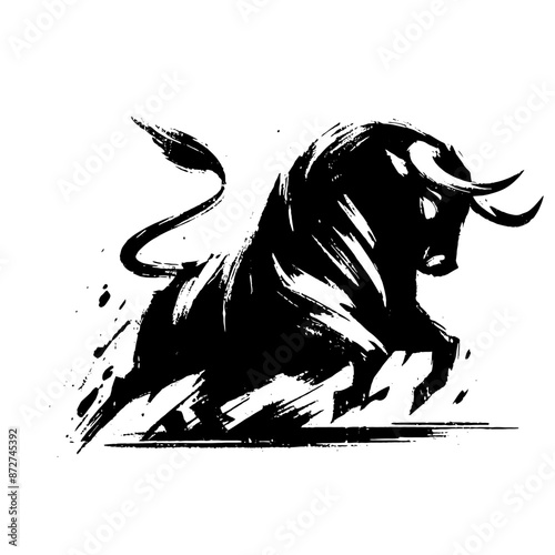 buffalo, bison, bull, cow in illustration in brush stroke painting