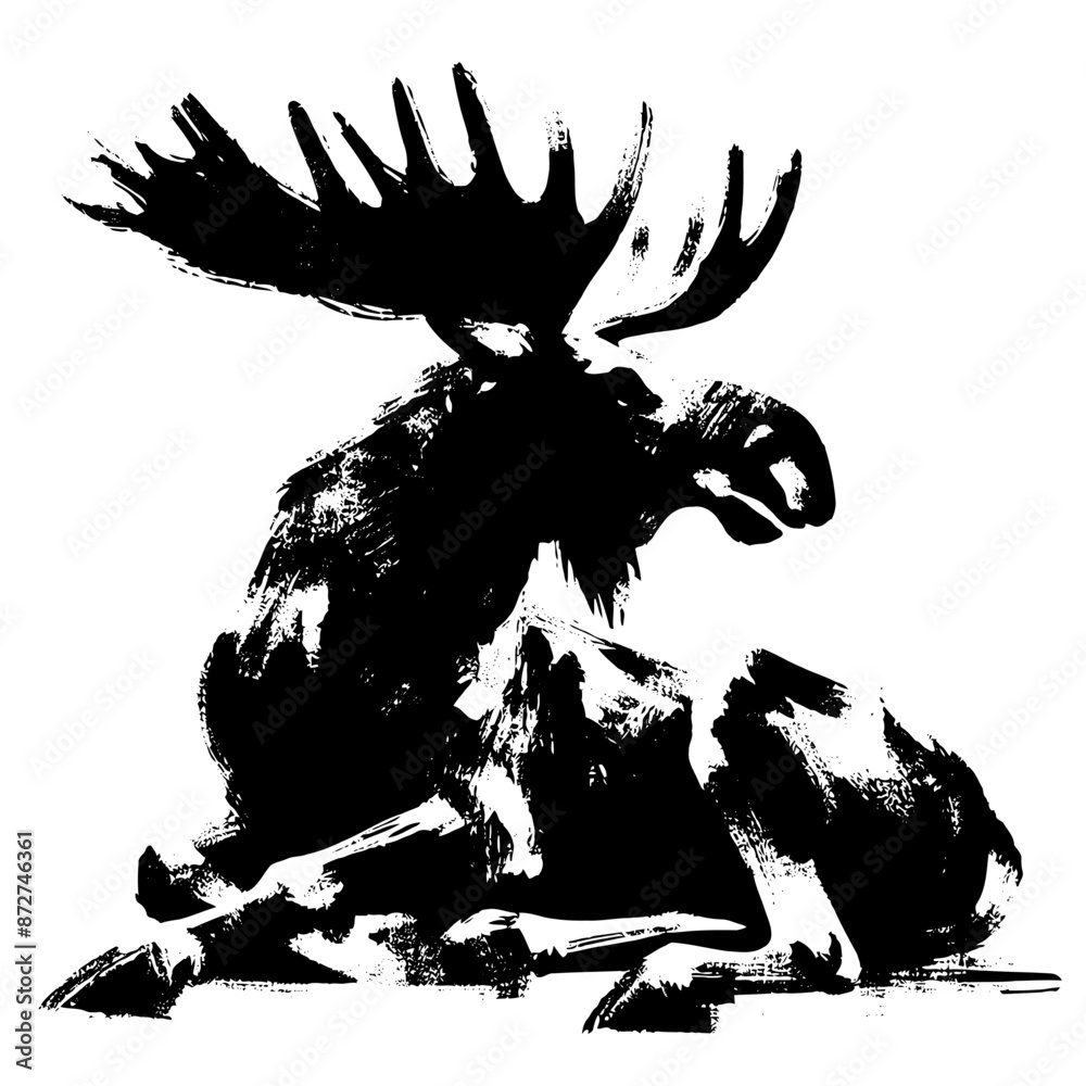 moose in illustration in brush stroke painting