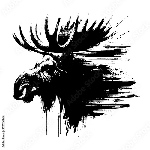 moose in illustration in brush stroke painting