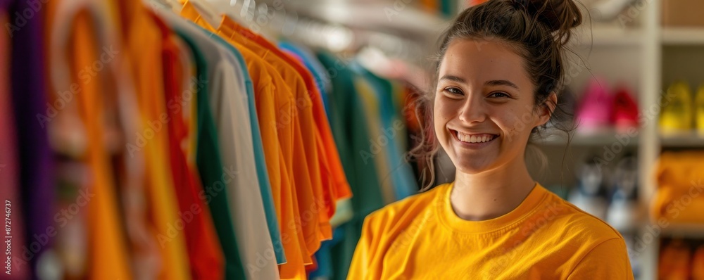 Smiling Woman Shopping For Clothes In A Store Smiling Woman Shopping For Clothes In A Store