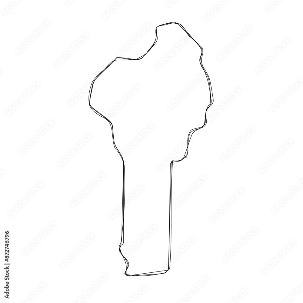 Benin country simplified map.Thin triple pencil sketch outline isolated on white background. Simple vector icon Benin country simplified map.Thin triple pencil sketch outline isolated on white background. Simple vector icon