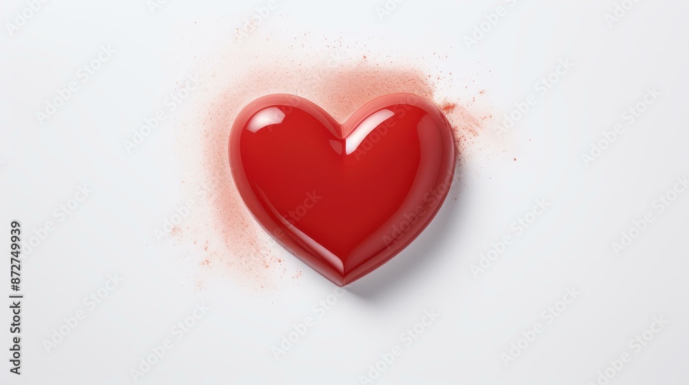 Bold red lipstick smear shaped into a heart, showcased on a clean white backdrop. Bold red lipstick smear shaped into a heart, showcased on a clean white backdrop.