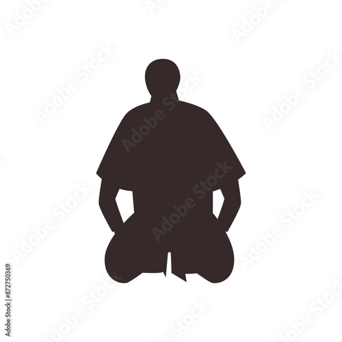 Vector illustration a silhouette of a man in a Japanese greeting sitting on his knees.