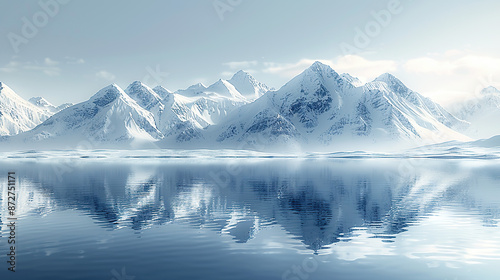 Wallpaper Mural A serene winter landscape with snow-covered mountains reflecting in the calm waters of an ice lake Torontodigital.ca