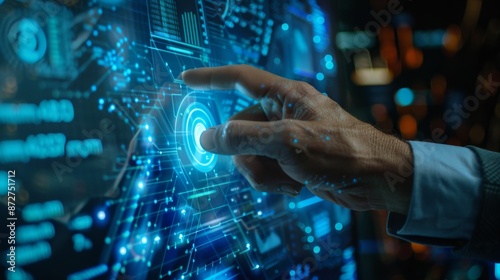 Hands of a person using a computer and tablet, showcasing technology and digital development photo