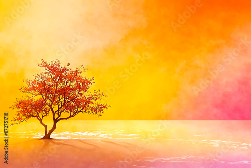 Sunset Landscape with Silhouetted Tree