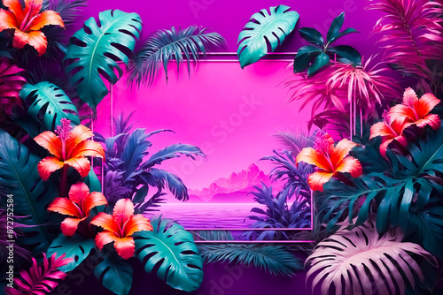 Tropical Paradise Framed by Lush Foliage