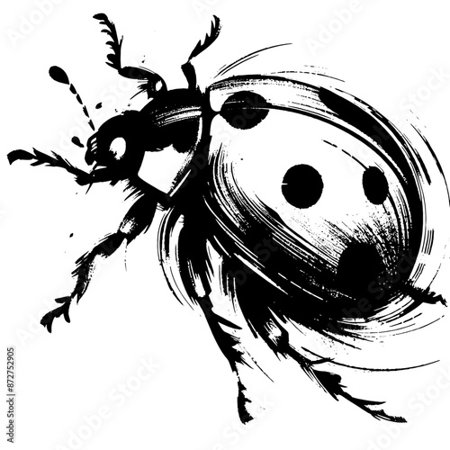 Ladybug in illustration in brush stroke painting