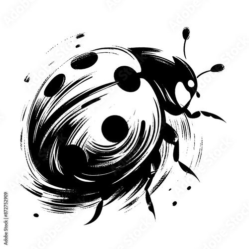 Ladybug in illustration in brush stroke painting