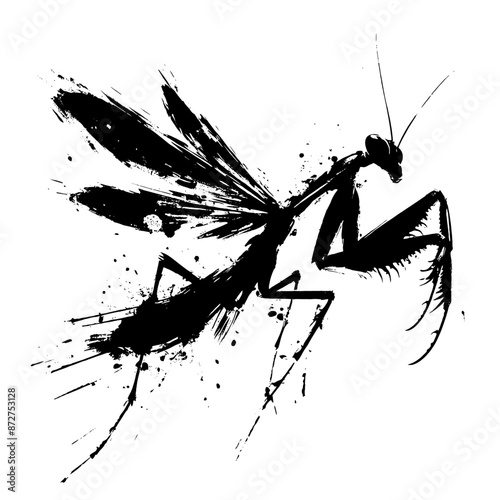 Mantis in illustration in brush stroke painting
