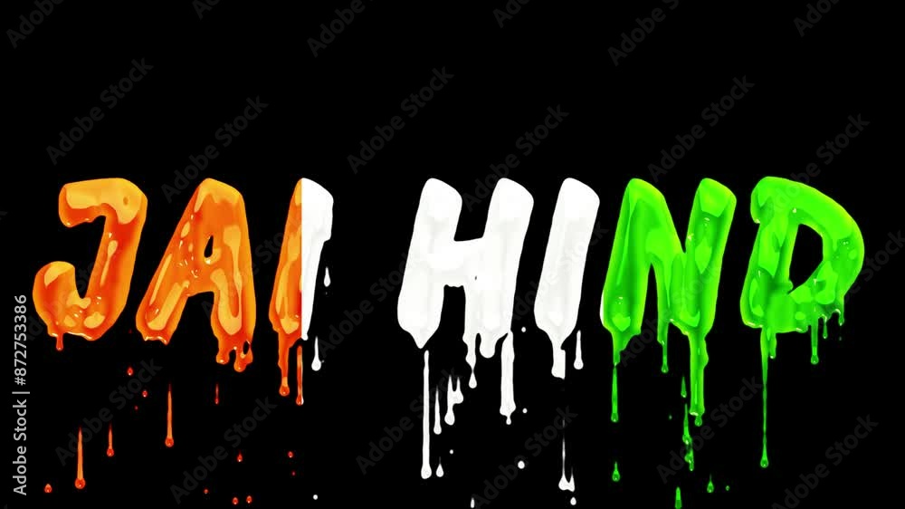 Vibrant 'Jai Hind' Text Drip Animation - Patriotic Stock Video. Perfect for patriotic themes or cultural showcases.