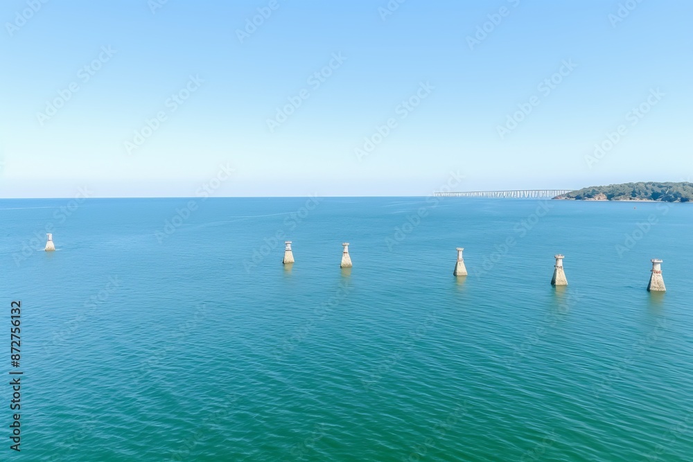 Fototapeta premium Majestic offshore wind turbine standing tall in the vast and serene ocean landscape