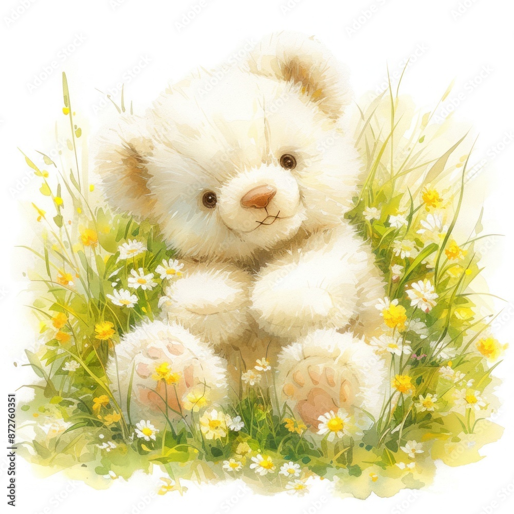 teddy bear in the spring flower garden watercolor clipart illustration teddy bear in the spring flower garden watercolor clipart illustration