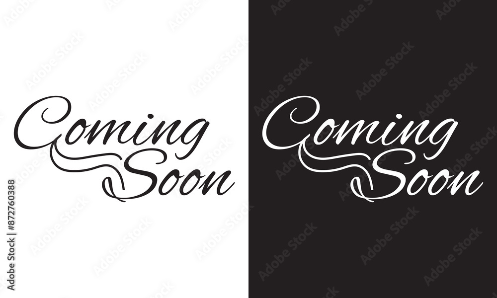 Coming soon calligraphy inscription with smooth lines. Promotion or announcement banner. Handwritten positive quote Vector lettering. Vector illustration . EPS 10 Coming soon calligraphy inscription with smooth lines. Promotion or announcement banner. Handwritten positive quote Vector lettering. Vector illustration . EPS 10