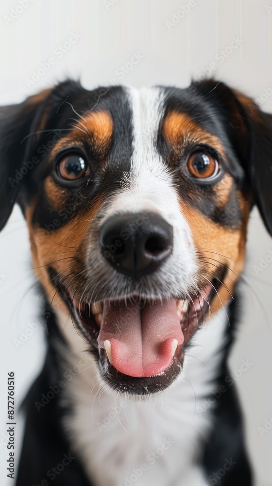The dog stuck out its tongue towards the camera The dog stuck out its tongue towards the camera