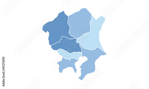 Map of Kanto isolated blue tone color style.Map of Japan.for website layouts, background, education, precise, customizable, Travel worldwide, map silhouette backdrop, earth geography, political.