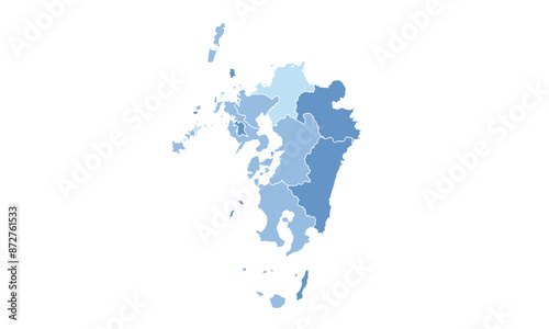 фотографія Map of Kyushu isolated blue tone color style