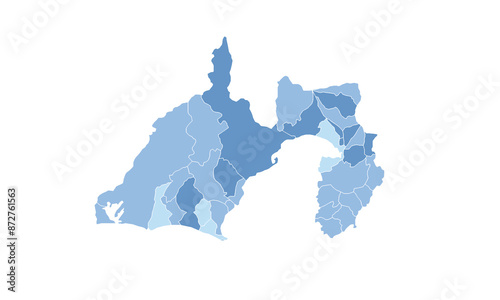 Map of Shizuoka isolated blue tone color style.Map of Japan.for website layouts, background, education, precise, customizable, Travel worldwide, map silhouette backdrop, earth geography, political.