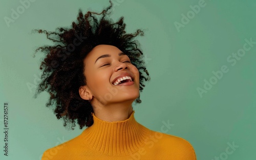 British woman with a joyful expression isolated on a light green background, JPG Portrait image. © Junaid